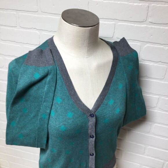 NWT Cabi Teal & Gray Polka Dot Button Front Cardigan Sweater Sz S - Picture 10 of 12